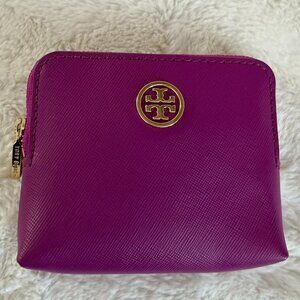 Tory Burch Mini Leather Wallet Purple Zip Coin Purse Card Holder
